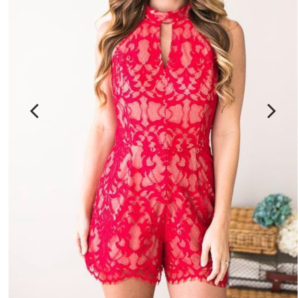Red Lace Romper